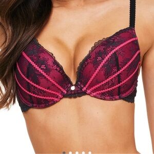 Adore Me- Lace Push-Up Bra in Magenta and Black Size 34 A NWT